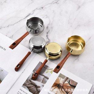 Factory Direct Sales 304 Stainless Steel Copper-plated Measuring Spoon Rosewood Handle Four-piece Set Measuring Cup Measuring Spoon Kitchen Baking