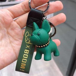 Puppy method fighting dog gilded leather rope keychain creative cute female cartoon Wood Dog small pendant couple schoolbag wholesale