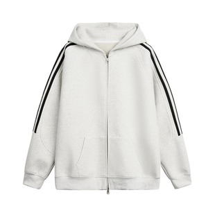 American Retro Three Bars Hooded Cardigan Sweater Men's Spring and Autumn Fashion Brand Design Sense Loose Casual Sports Jacket