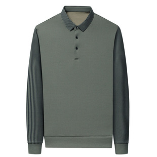 Live explosions long sleeve T-shirt men's spring and autumn new men's high-end business leisure striped lapel Polo shirt wholesale