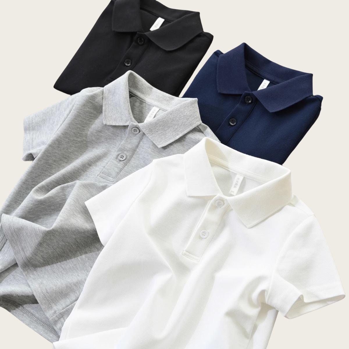 Children's School Uniform Polo Shirt Short-Sleeved Summer Clothing Medium and Large Kidsren's Lapel Class Uniform T-Shirt Shirt Collar Pure White Bottoming Shirt