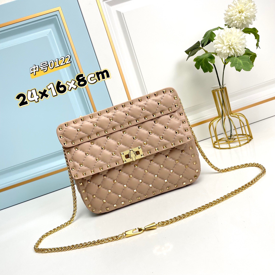 2024 Versatile Wrist Bag Upgraded Version Medium-Sized Lambskin Chain Studded Small Square Bag Single Shoulder Crossbody Quilted Bag Tb Bag