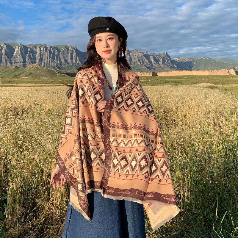 Shawl women's travel wear ethnic style Xinjiang Xizang cloak outer wear cloak thickened oversized scarf warm blanket