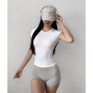 Good to wear classic yoga top tight sports running training short sleeve T-shirt waist thin fitness clothing breathable 1715