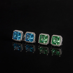 2024 new European and American style geometric square stud earrings Papala cha Ice Flower cut earrings high carbon diamond zircon earrings