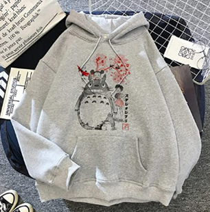 AliExpress Wish Модный свитер с мультяшным принтом Тоторо Миядзаки для взрослых на флисовой подкладке осенне-зимнее худи