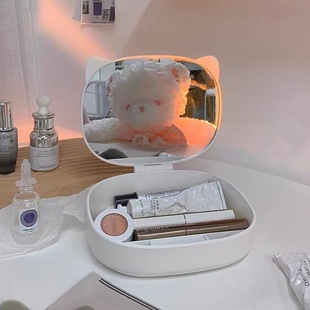 ins style dressing table mirror folding cosmetic mirror female with storage box student dormitory desktop home small