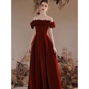 Shoulder Evening Dress Shoulder Velvet Toasting Dress Bride Wedding Engagement dress 2025 New High-end Light Luxury