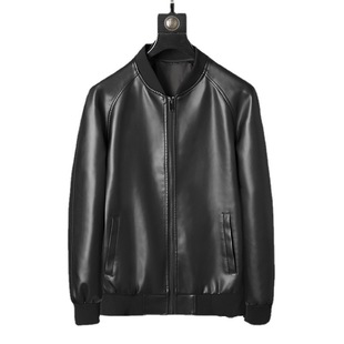Autumn and Winter Motorcycle Coat Teenager Men's Vertical Collar PU Jacket Casual Vertical Collar Leather Windproof Warm Jacket