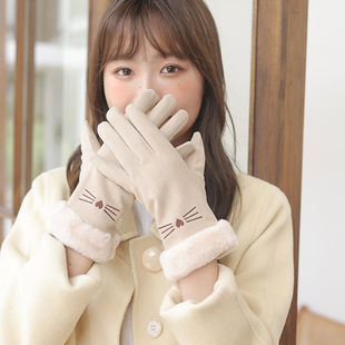 Hot-selling De velvet kitten women's winter double-layer thickened warm gloves outdoor cold-proof casual gloves