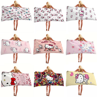 Temu новый кросс-зеркало Hello Kitty пляжное полотенце из микрофибры цифровая печать праздник впитывание воды милый мультфильм банное полотенце