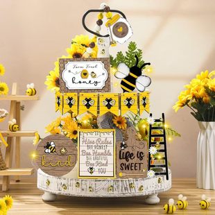 13 pcks Sunflower Truck Gnomes Layered Tray Decorative suit Summer Kitchen Decorative Desktop Center Ornaments
