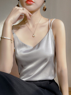Silk Camisole Women's White Acetic Acid Top Satin Summer Small Suit Mulberry Silk Base Shirt