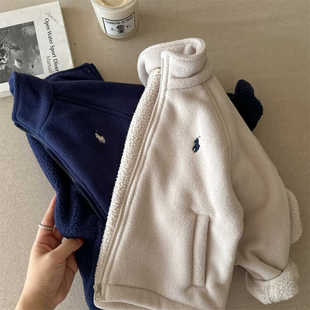 Boys' Heavy Coat 2024 Fall/Winter Boys' and Boys' Lamb Wool Vertical Collar Jacket Baby Warm fleece-lined Top Fashionable
