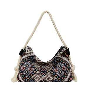 2025 New Ethnic Style Printed Shoulder Canvas Bag Women's Summer Large Capacity Portable Tote Bag All-match Shoulder Bag