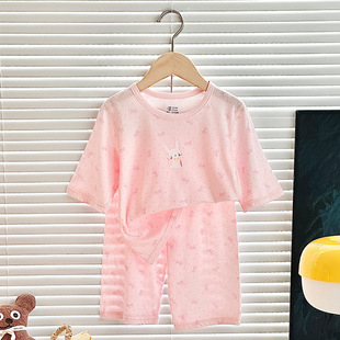 Summer 2025 Children's Pure Cotton Pajamas suit Boys' Air-conditioning Clothes Girls' Home Clothes Middle and Big Children's Seven-point Sleeve
