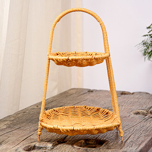 Round Multi-layer Tray Snack Rack Afternoon Tea Camping Hand-woven Stove Tea Snack Cake Fruit Tray