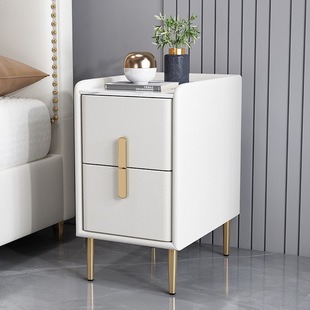 Modern Light Luxury Small Bedside Table Installation Free Side Cabinet Bedroom Small Apartment Simple Rock Board Leather Storage Cabinet Z-01