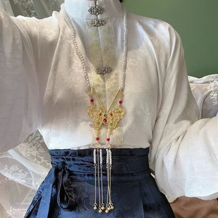 Ancient Style Han Dynasty Yingluo Necklace Detachable Back Cloud Ink Jade Pendant Retro Accessories Ancient Costume Cheongsam Jewelry Necklace