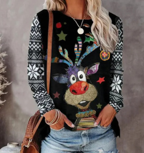 Cross-border New Halloween 3d Printing Urban Leisure European and American English Letters Crewneck Pullover Women's Retro Sweat