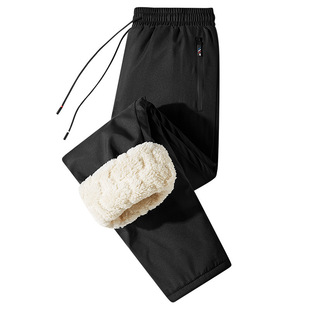 2024 New Men's Lambskin Pants Men's fleece-lined Thickened Winter Middle-aged and Elderly plus size Casual Pants Men's Cotton Pants