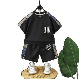 Boys' Summer Trendy Stitching Short-sleeved suit 2025 New Children's Casual Summer Handsome Antique Two-piece Set
