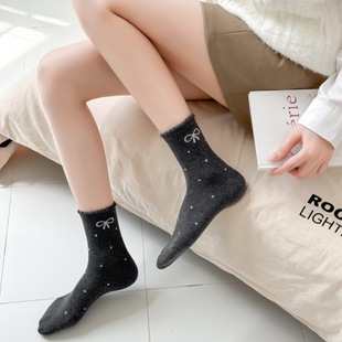 Poll Dot Lace Bow Socks Women's Autumn and Winter New Ins Fashionable Mid-Tube Socks Japanese Style Collocation Small Leather Shoes Stacked Socks