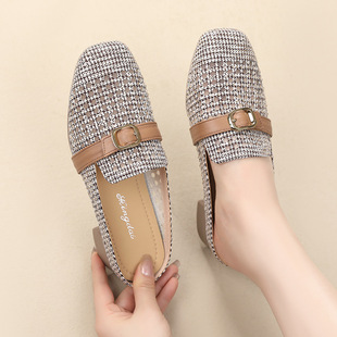 Baotou Hot Drilling Sandals Women's Outer Wear 2025 Summer New Style Mesh Hot Drilling Breathable Fashionable Middle Heel Women's Half Slippers