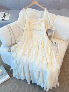 65-175kg Plus Size Women's Clothing for Fat Mm, Elegant Style, Slim Fit Ruffle Dress, New Summer Style, Slimming Look