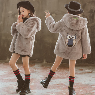 2023 Winter New girls' woolen sweater coat autumn and winter clothing thickened fleece-lined medium and big children Korean style faux leather top