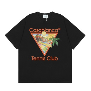 Cross-border Casablanca Summer American Fashion Brand Short-sleeved Crewneck T-shirt for Men and Women with Sabanca Letter Printing