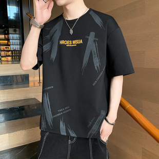 Short sleeve t-shirt men's summer thin round neck versatile trendy half sleeve loose top clothes trendy brand casual handsome T-shirt