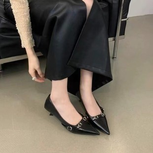 French High-End Silver Shallow Mouth Pointed Toe 2024 Flats Women's Shoes One-Step Simple Work Clothing Elegant High Heels