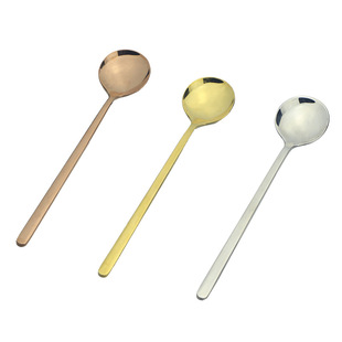European style golden coffee mixing spoon Xingba style 304 stainless steel small round spoon honey dessert spoon printed logo