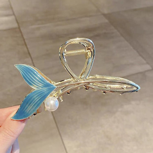 Blue Pearl Exquisite Fishtail Hairpin Large Grab Clip Back Head Summer Hair Grab Elegant Shark Clip Headwear
