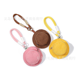 Corduroy Lanyard Mini Fisherman Hat Cute Earphone Bag Coin Purse Niche Portable Creative Keychain Pendant