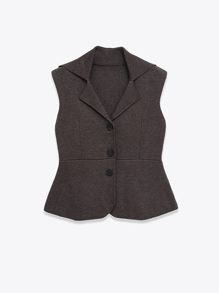 Autumn and Winter Women's Polo Collar Single-Breasted Large Lapel Waist-Cinching Single-Breasted Wool Vest European and American Cross-Border Stylish