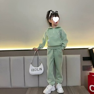 2024 Qiudong New Internet Celebrity Girls' Fashionable Sports Suit Medium and Large Children's Fashionable Hooded Fashion Sports Two-piece Set