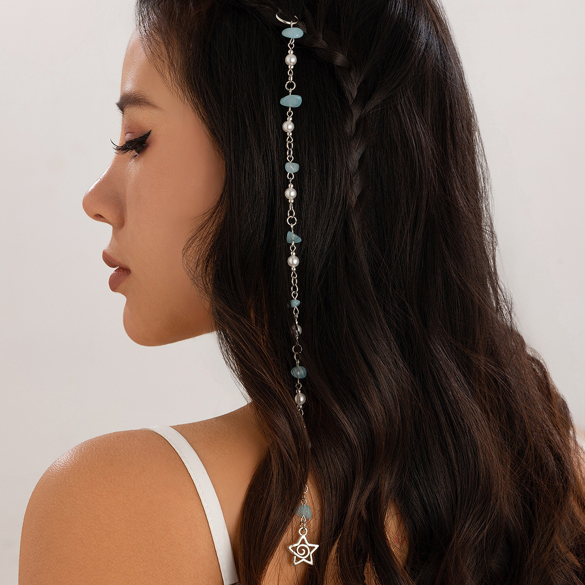European and American Cross-Border Jewelry Beach Conch Gravel Tassel Hair Accessories Shell Irregular Natural Stone Long Chain Hair Accessories
