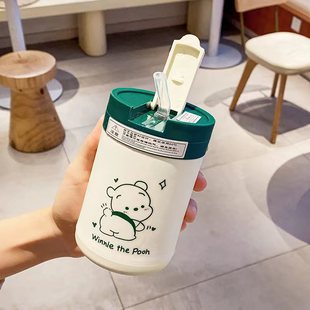 Новый стеклянный стакан с высоким значением офисная кофейная чашка студенческая чашка с водой медведь запечатанный герметичный стакан большой емкости