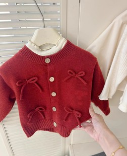 Autumn and Winter Children's Wear New Girls' Red Sweater Knitted Small Cherry Knitted Shirt Baby Tutu Skirt