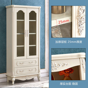 C. 3 Bookcase Bookshelf European-style Locker Storage Cabinet with Glass Door Dust-proof Floor Wall-to-Wall Paint Solid Wood Feet European