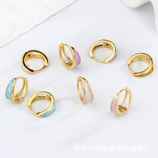 Sterling Silver S925 Minimalist Ring Ear Buckle Drop Glue Color Drop Earrings Elegant Female Niche Design Japanese and Korean Earrings
