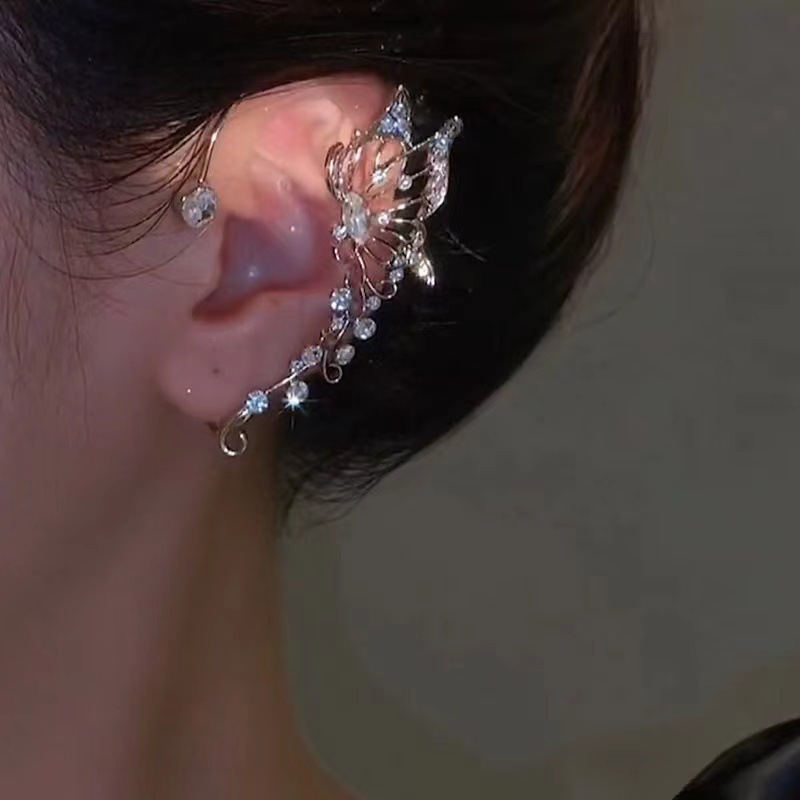 Flower Tassel Ear Cuff Ear Hook with Diamond Wheat Ear Cuff Without Piercing Niche Super Fairy Elegant High-End Earrings