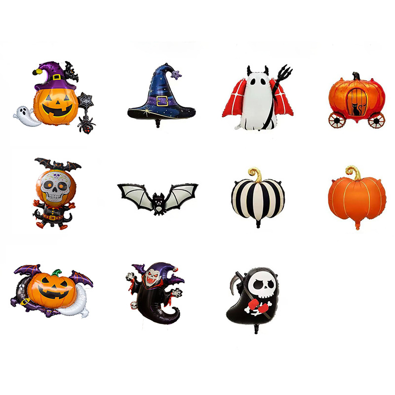 Halloween pumpkin-shaped aluminum foil balloons, ghost bats, vampires, holiday party scene decorations, aluminum foil balloons