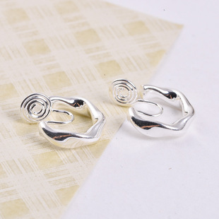 silver Irregular Ring Ear Clip Geometric Texture Small Ear Ring Twist Twist No Ear Hole Mosquito Incense Ear Clip