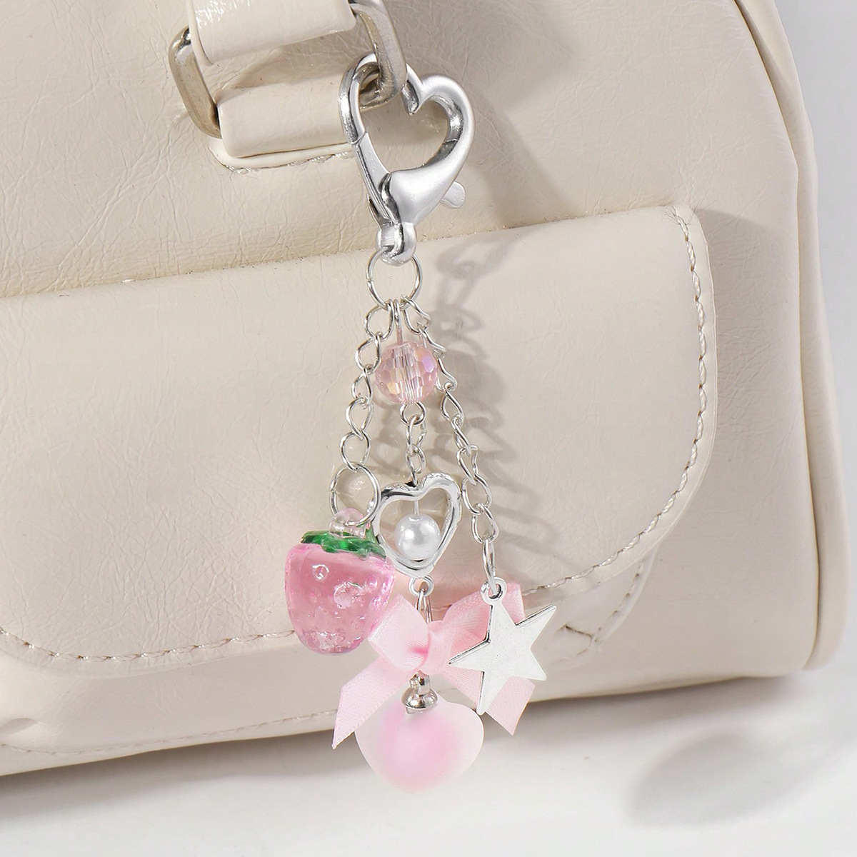 Ins Sweet and Cute Dreamy Multi-Color Artificial Peach Strawberry Cherry Heart Bow Keychain