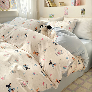 Spring and summer ins wind four-piece cartoon student three-piece quilt cover quilt cover cotton bedding 4 wholesale