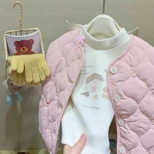 Girls pink cotton-padded jacket coat 2024 autumn and winter new Korean children's clothing baby foreign style fleece-lined padded cotton-padded jacket