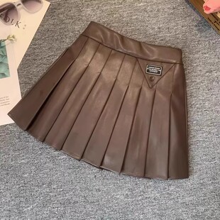 Girls Leather Skirt Spring & Fall 2025 New Style Pu Leather Kidsren's Short Skirt Versatile Autumn and Winter Girls Leather Skirt